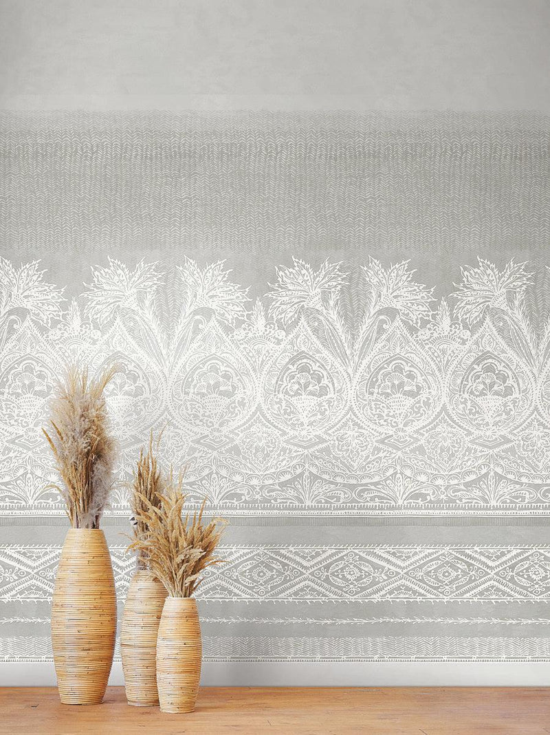 Wallpaper Henna Wall Mural // White & Grey 