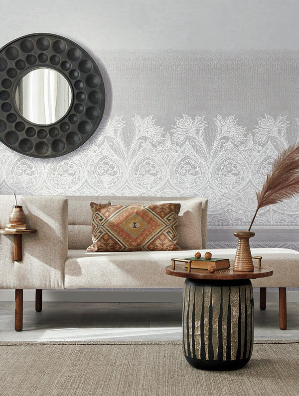 Wallpaper Henna Wall Mural // White & Grey 