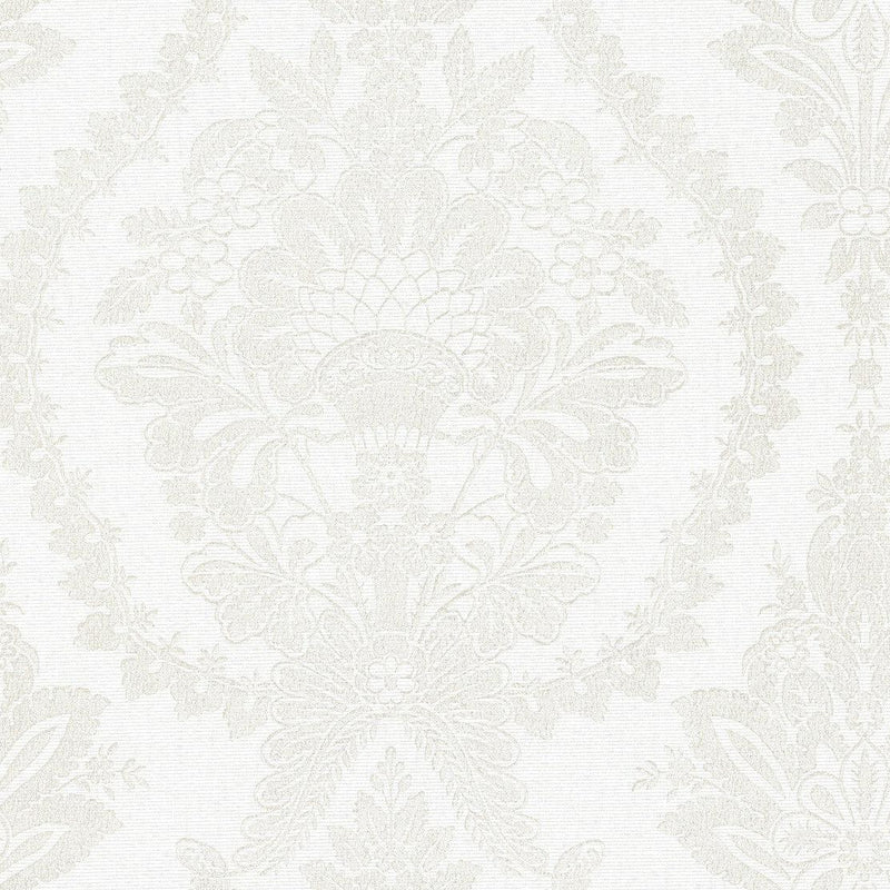 Wallpaper Heritage Damask Wallpaper Sample // White & Beige 8 x 10 