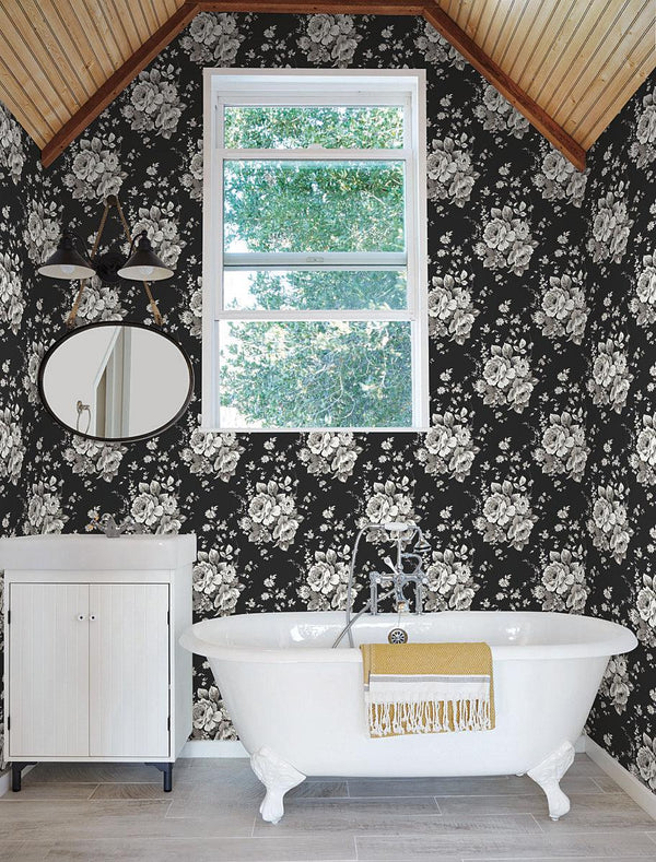 Wallpaper Heritage Rose Wallpaper // Black & Grey 