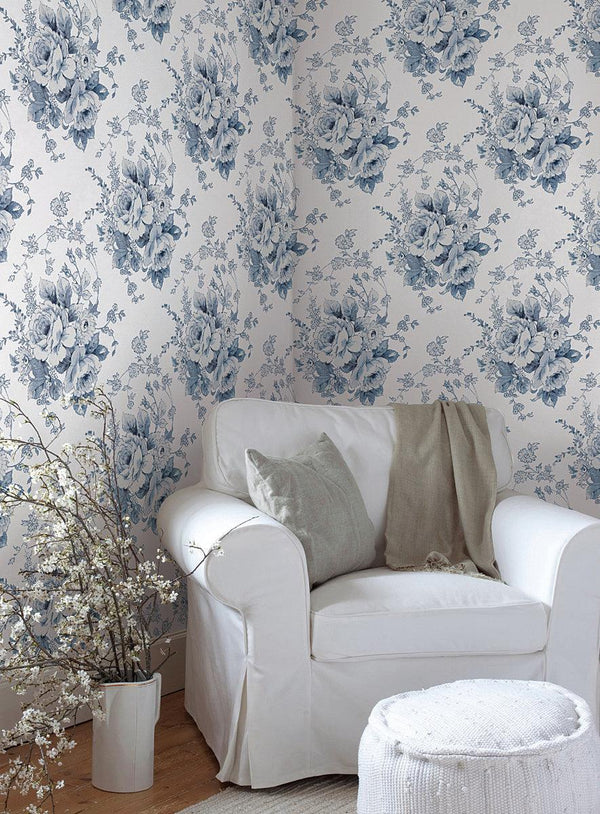 Wallpaper Heritage Rose Wallpaper // Navy & White 