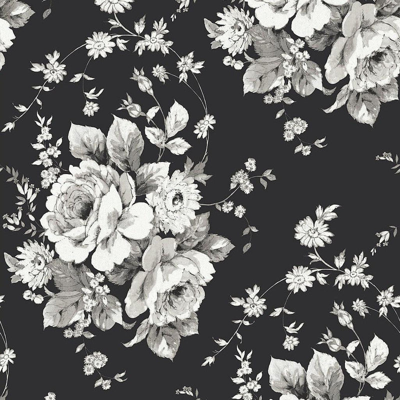Wallpaper Heritage Rose Wallpaper Sample // Black & Grey 8 x 10 