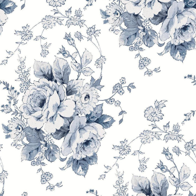 Wallpaper Heritage Rose Wallpaper Sample // Navy & White 8 x 10 