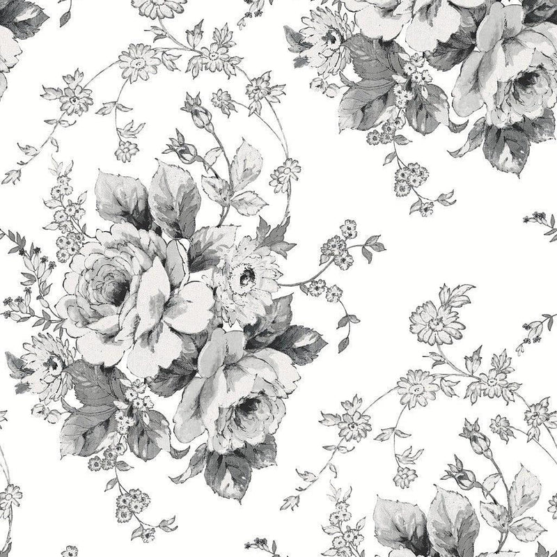 Wallpaper Heritage Rose Wallpaper Sample // White & Black 8 x 10 