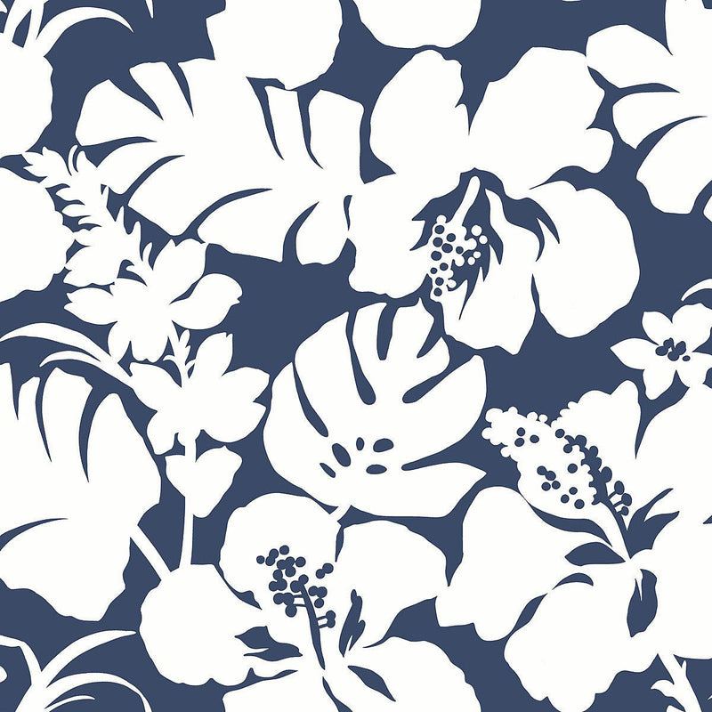 Wallpaper Hibiscus Arboretum Wallpaper Sample // Navy 8 x 10 
