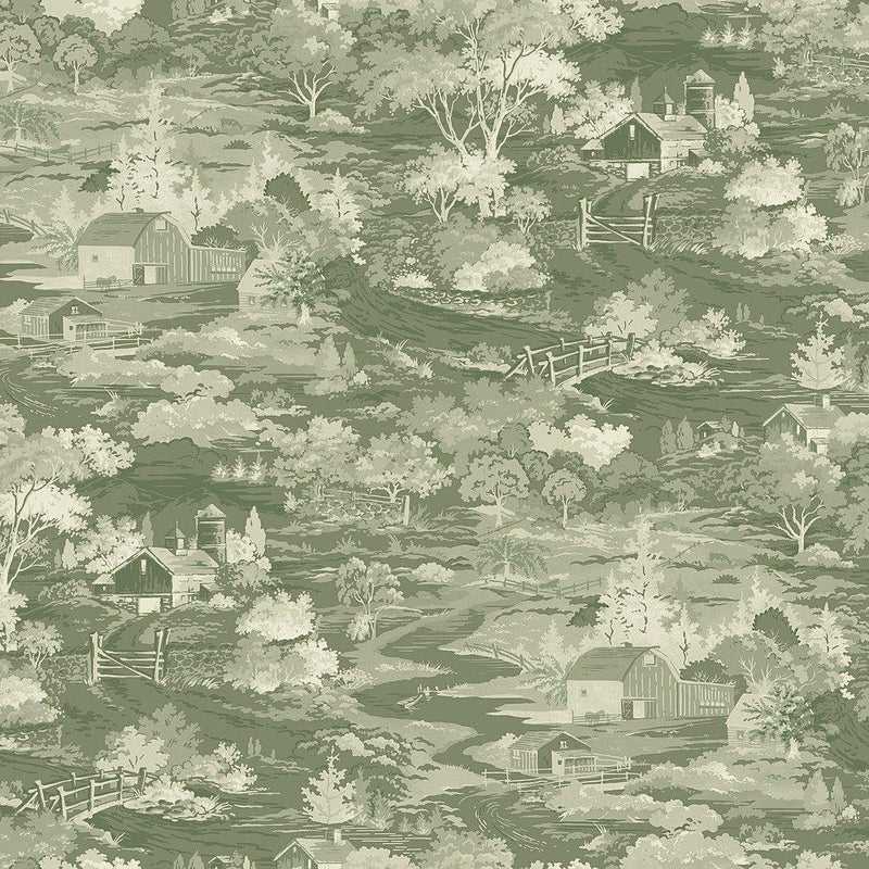 Wallpaper Homestead Wallpaper Sample // Green & Off White 8 x 10 