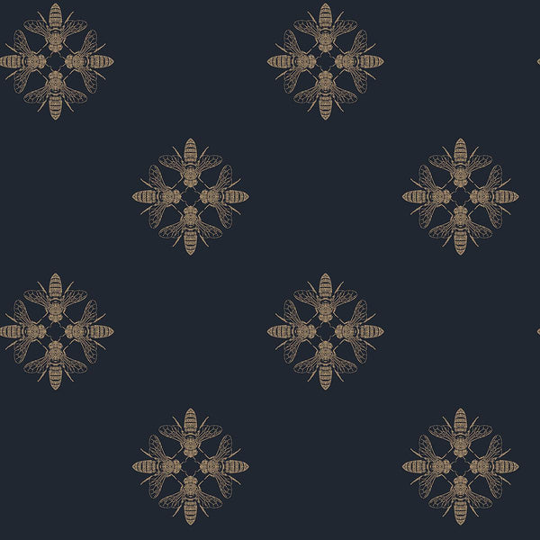 Wallpaper Honey Bee Wallpaper // Gold & Navy 