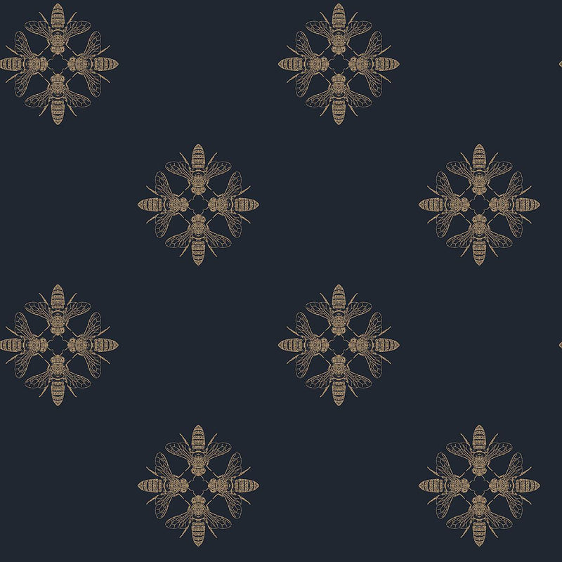Wallpaper Honey Bee Wallpaper Sample // Gold & Navy 8 x 10 