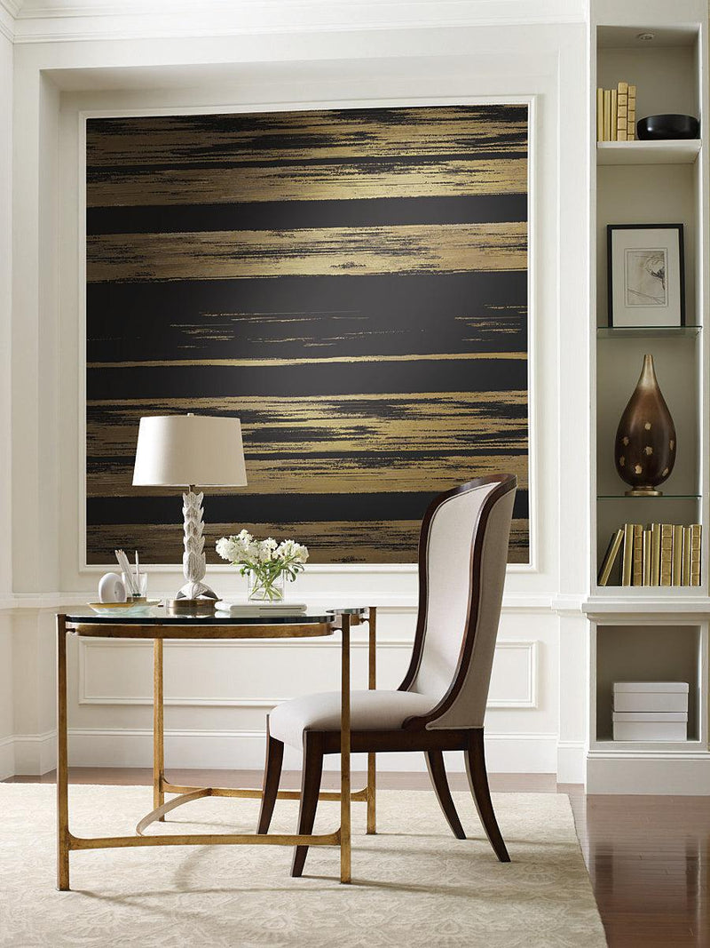 Wallpaper Horizontal Dry Brush Wallpaper // Black & Gold 