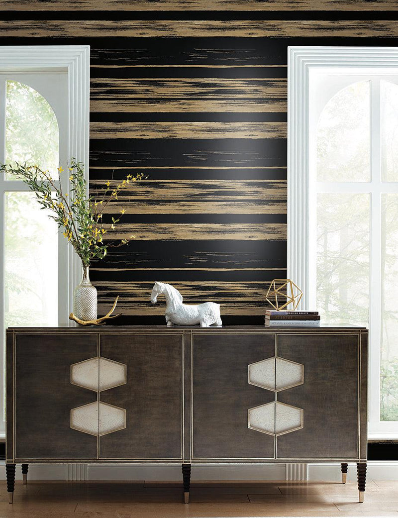 Wallpaper Horizontal Dry Brush Wallpaper // Black & Gold 