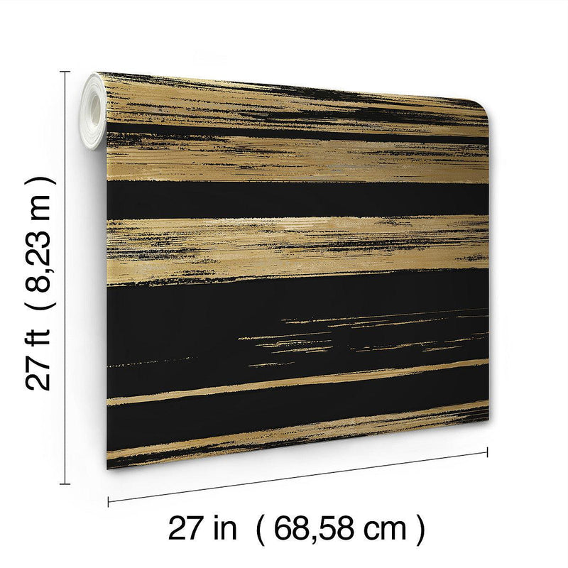 Wallpaper Horizontal Dry Brush Wallpaper // Black & Gold 
