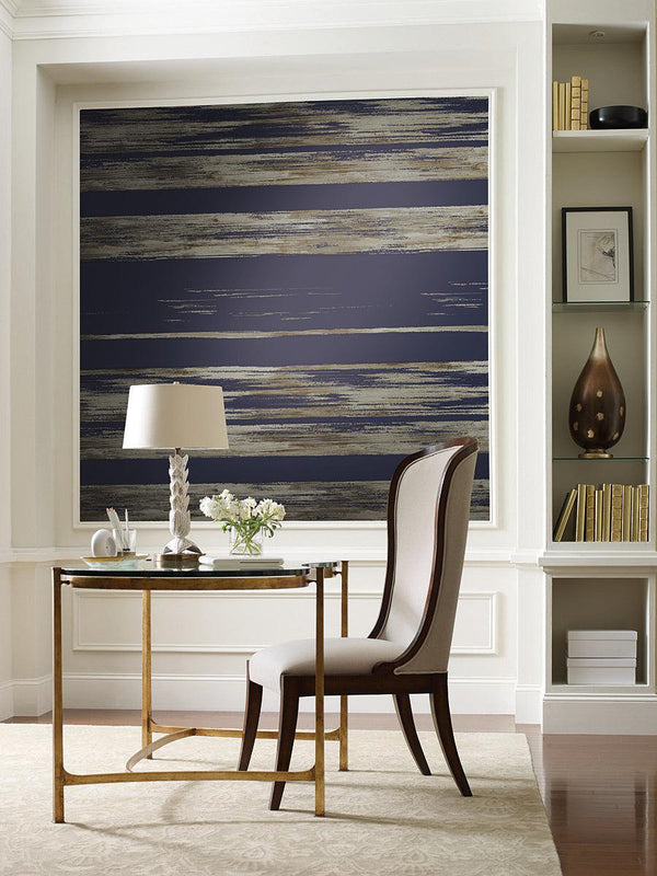 Wallpaper Horizontal Dry Brush Wallpaper // Navy 