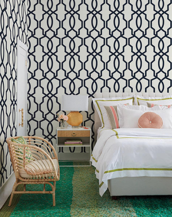 Wallpaper Hourglass Trellis Wallpaper // Navy 