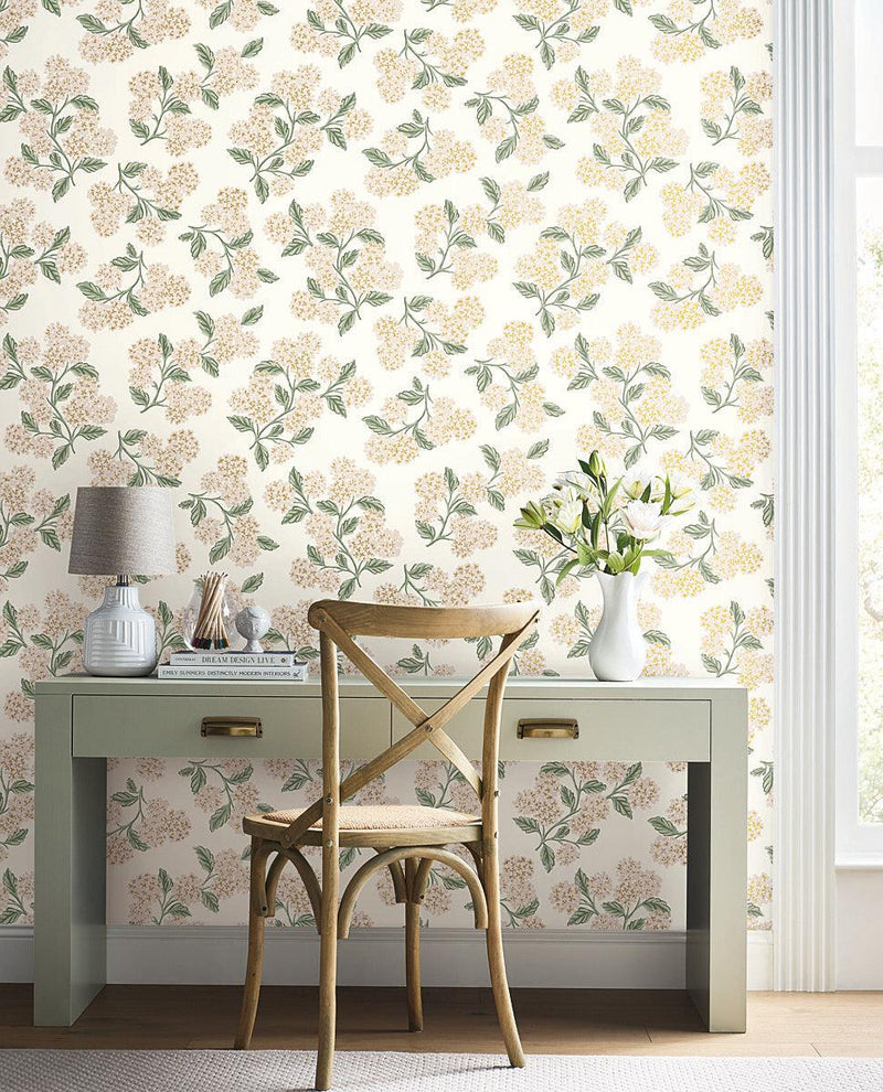 Wallpaper Hydrangea Wallpaper // Beige & Pink 