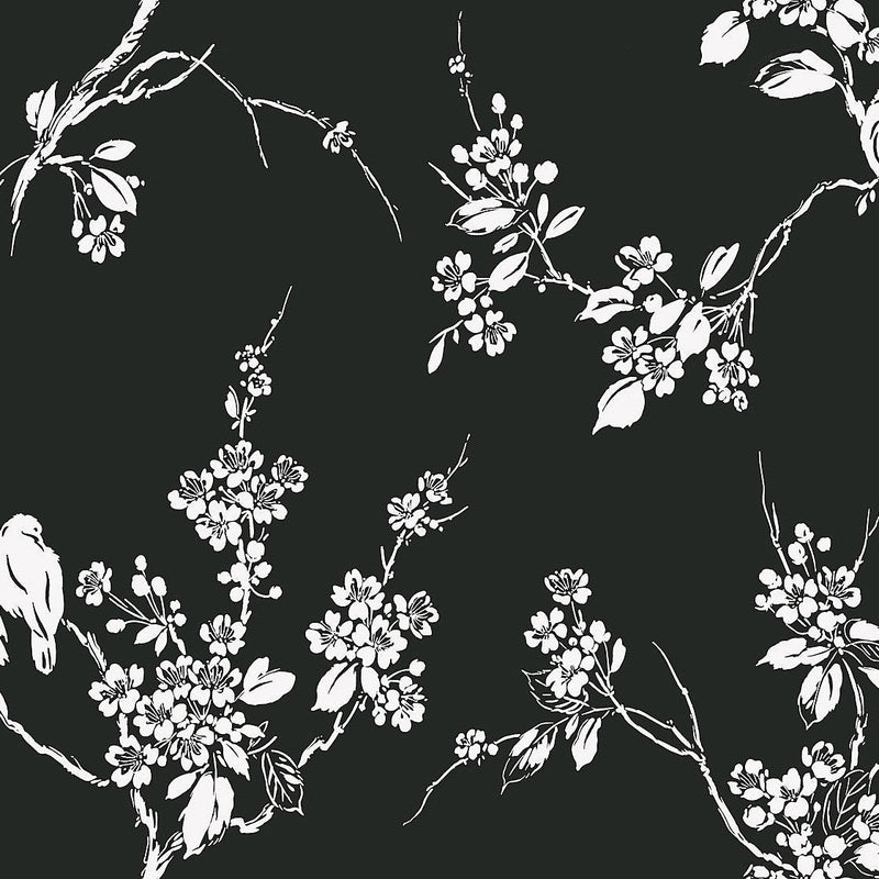 Wallpaper Imperial Blossoms Branch Wallpaper Sample // Black & White 8 x 10 