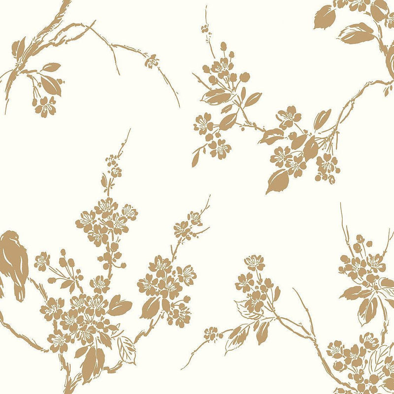 Wallpaper Imperial Blossoms Branch Wallpaper Sample // Gold Metallic 8 x 10 
