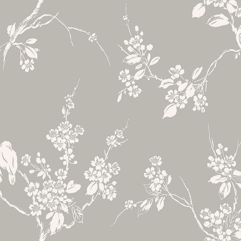 Wallpaper Imperial Blossoms Branch Wallpaper Sample // Grey & White 8 x 10 