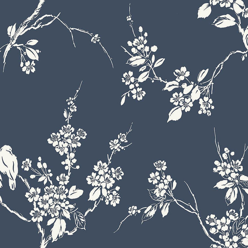 Wallpaper Imperial Blossoms Branch Wallpaper Sample // Navy 8 x 10 