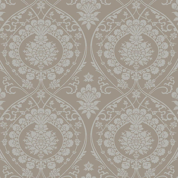 Wallpaper Imperial Damask Wallpaper // Beige & Silver 