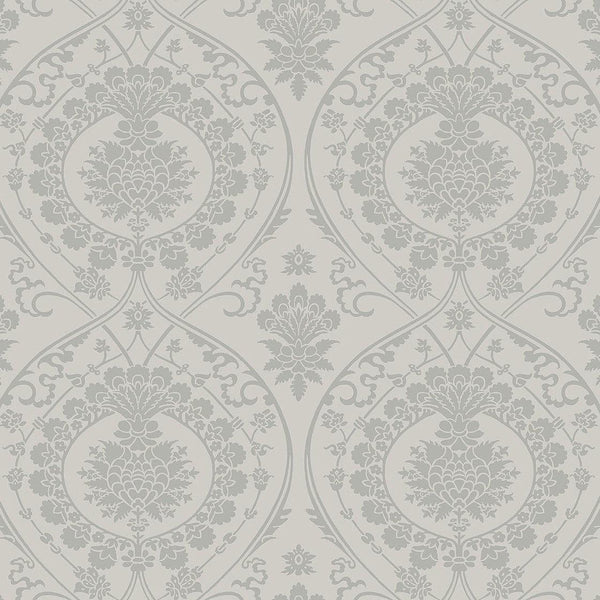 Wallpaper Imperial Damask Wallpaper // Grey & Silver 