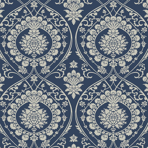 Wallpaper Imperial Damask Wallpaper // Navy & Silver 