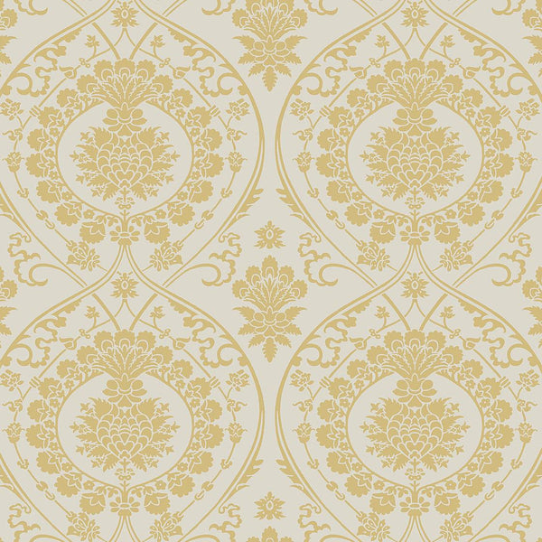 Wallpaper Imperial Damask Wallpaper // Off White & Gold 