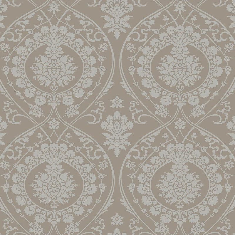 Wallpaper Imperial Damask Wallpaper Sample // Beige & Silver 8 x 10 