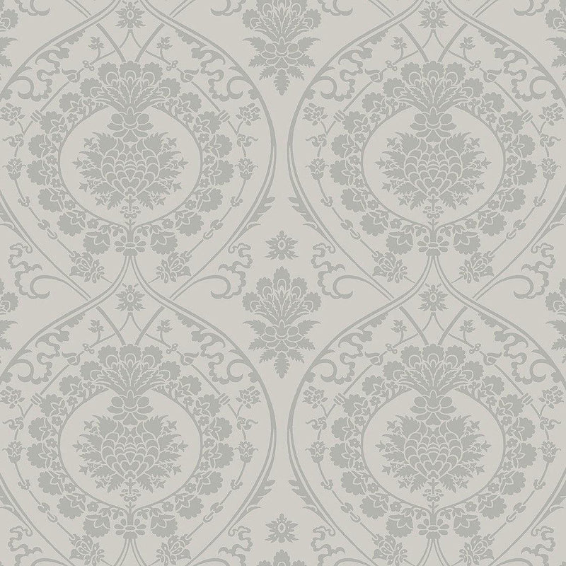 Wallpaper Imperial Damask Wallpaper Sample // Grey & Silver 8 x 10 
