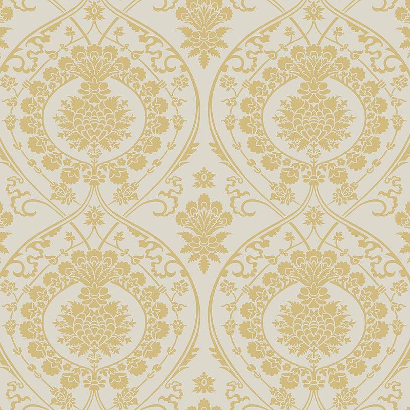 Wallpaper Imperial Damask Wallpaper Sample // Off White & Gold 8 x 10 