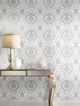 Wallpaper Imperial Damask Wallpaper // White & Silver 