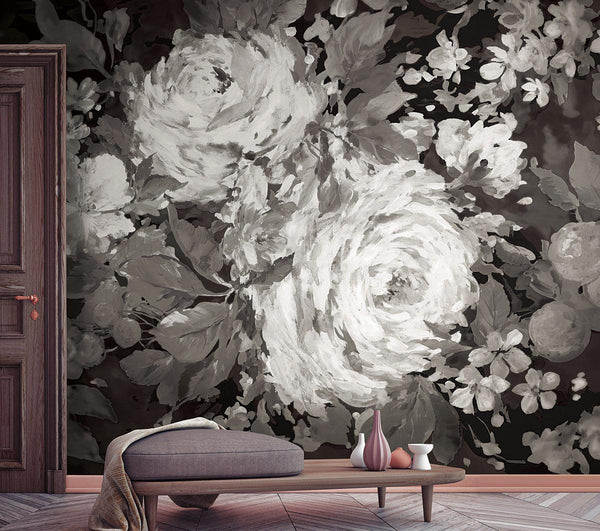 Wallpaper Impressionist Floral Wall Mural // Grey & Neutral 