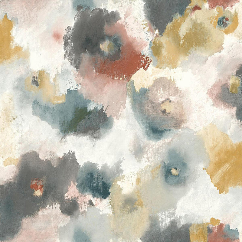 Wallpaper Impressionist Floral Wallpaper Sample // Copper & Blue 8 x 10 