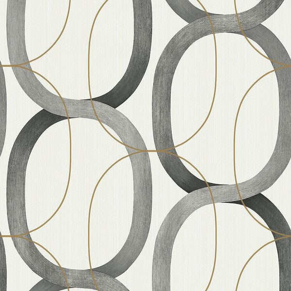 Wallpaper Interlock Peel & Stick Wallpaper // Black & Gold 