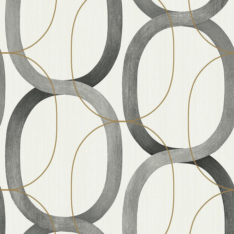 Wallpaper Interlock Peel & Stick Wallpaper Sample // Black & Gold 8 x 10 