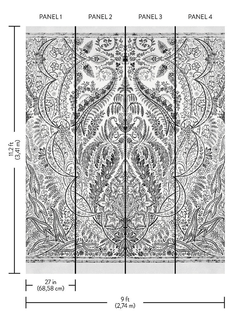 Wallpaper Jaipur Paisley Damas Wall Mural // Black & White 