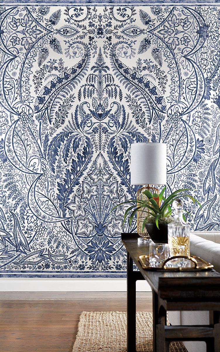 Wallpaper Jaipur Paisley Damas Wall Mural // Blue & White 
