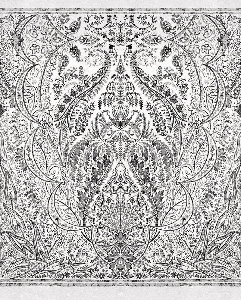 Wallpaper Jaipur Paisley Damas Wall Mural Sample // Black & White 8 x 10 