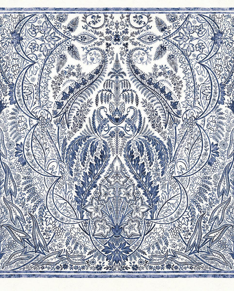 Wallpaper Jaipur Paisley Damas Wall Mural Sample // Blue & White 8 x 10 