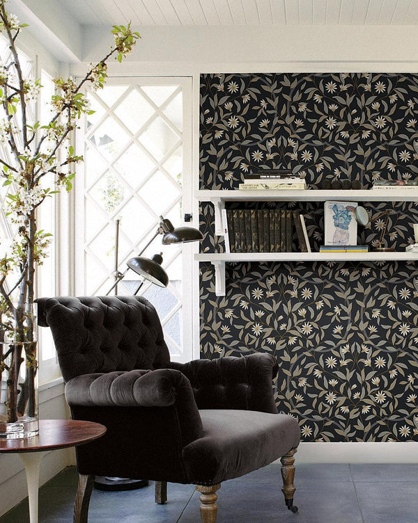 Wallpaper Jasmine Wallpaper // Black Metallic 