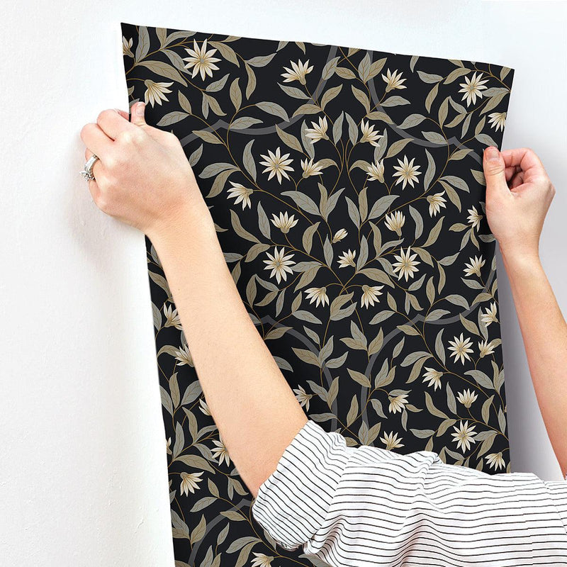 Wallpaper Jasmine Wallpaper // Black Metallic 