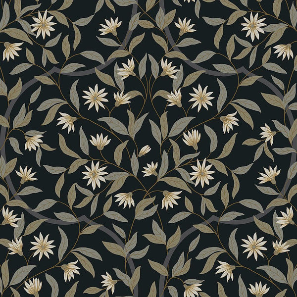 Wallpaper Jasmine Wallpaper // Black Metallic 