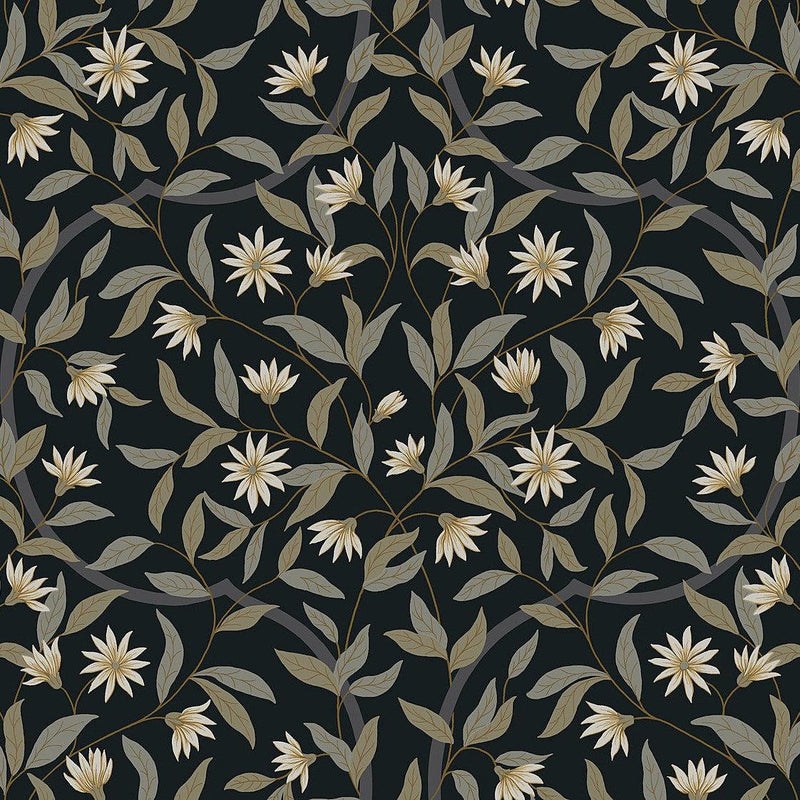 Wallpaper Jasmine Wallpaper Sample // Black Metallic 8 x 10 
