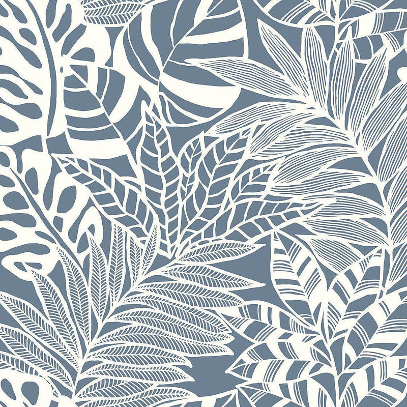 Wallpaper Jungle Leaves Wallpaper Sample // Blue 8 x 10 