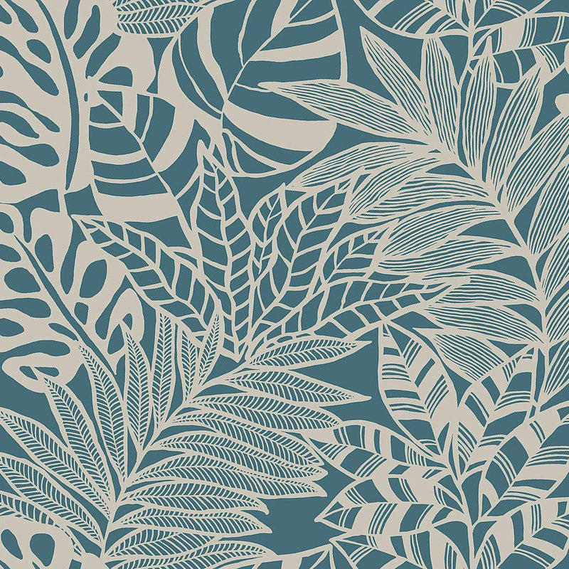 Wallpaper Jungle Leaves Wallpaper Sample // Teal 8 x 10 