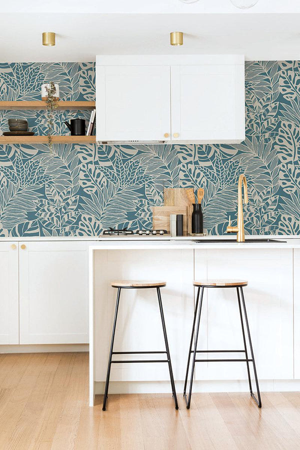 Wallpaper Jungle Leaves Wallpaper // Teal 