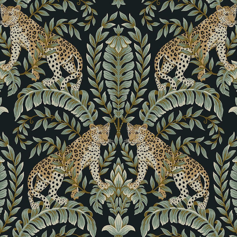 Wallpaper Jungle Leopard Wallpaper Sample // Black & Green 8 x 10 