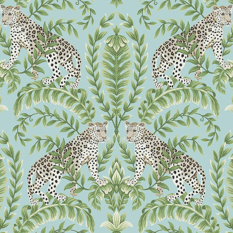 Wallpaper Jungle Leopard Wallpaper Sample // Teal 8 x 10 