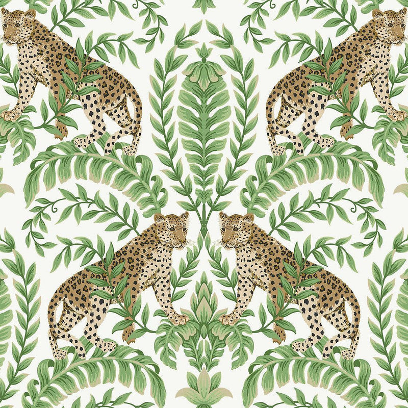 Wallpaper Jungle Leopard Wallpaper Sample // White & Green 8 x 10 