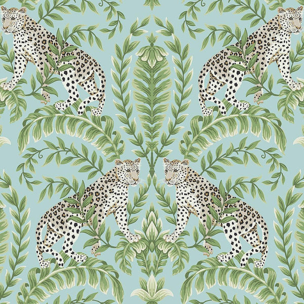 Wallpaper Jungle Leopard Wallpaper // Teal 