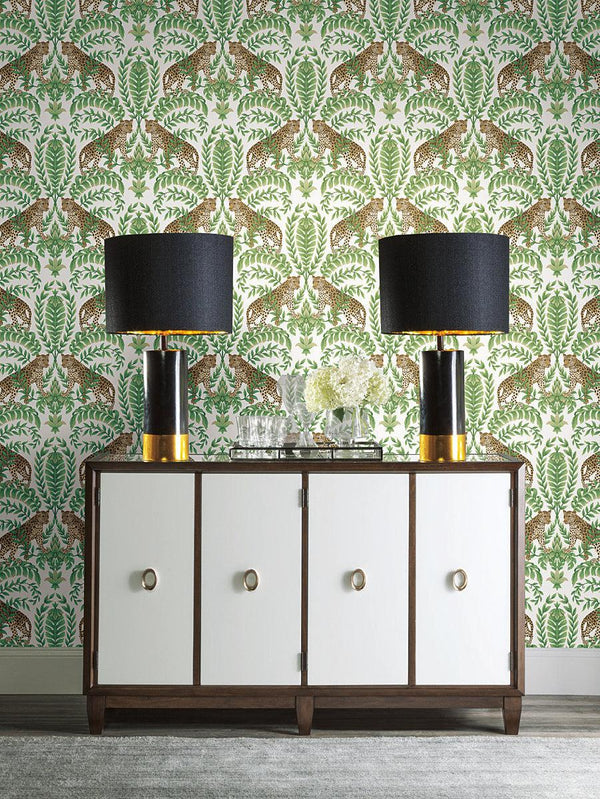 Wallpaper Jungle Leopard Wallpaper // White & Green 
